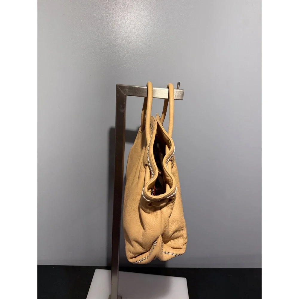 David & Scotti Italian Leather Handbag Tan Whipstitch Satchel Tote Bag